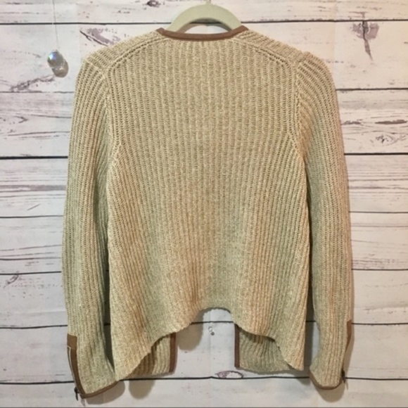 LUCKY BRAND LEATHER ZIPPER DETAIL TAN CARDIGAN - Picture 5 of 8